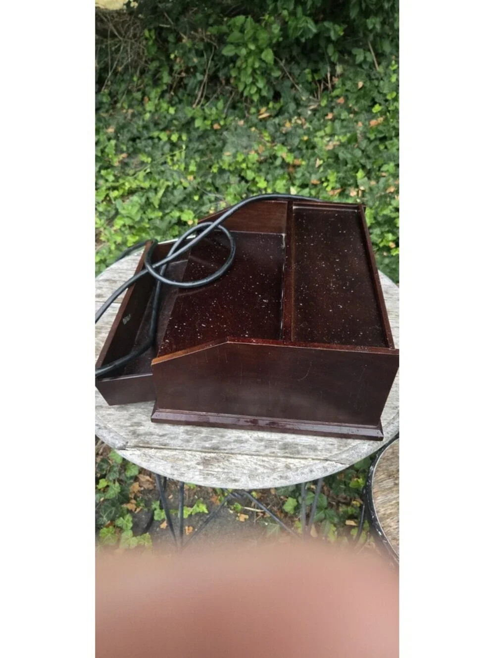 Pottery Barn Dark Wood Charging Station Desk Organizer Storage Drawer 6 Outlets